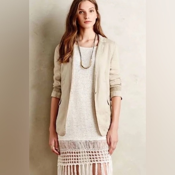 Anthropologie Jackets & Blazers - Marrakech Anthropologie 100% linen single button 3/4 sleeve blazer, medium.